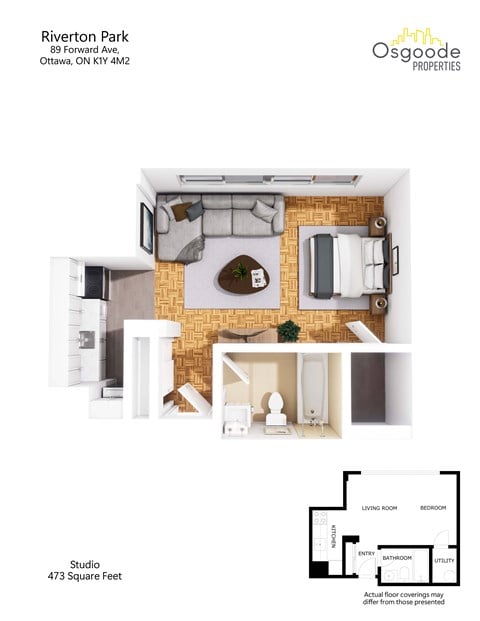 Floor plan for studio, 1 bath, 375 sqft